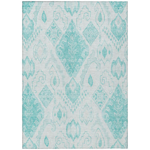 HomeRoots 5' Vibrant Teal Blue and Ivory Moroccan Area Rug - Washable, Durable, Indoor-Outdoor Versatility 8' X 10' 586483