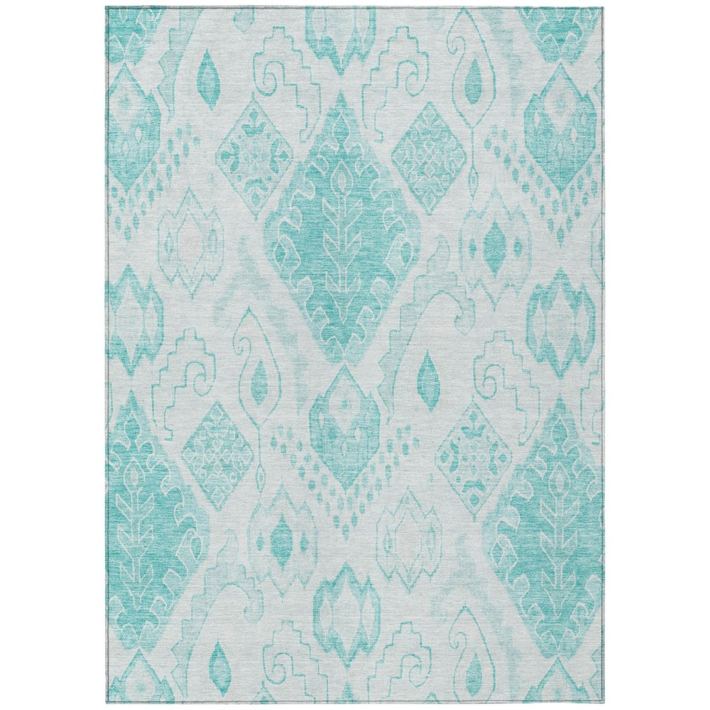 HomeRoots 5' Vibrant Teal Blue and Ivory Moroccan Area Rug - Washable, Durable, Indoor-Outdoor Versatility 10' X 14' 586485