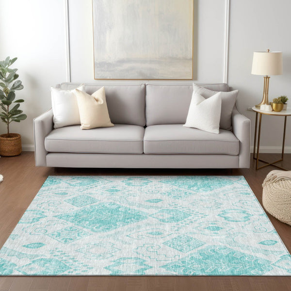 Homeroots 3' Inviting Artichoke Green Mint Ivory Moroccan Washable Area Rug For Indoor & Outdoor Spaces 10' X 14' Polyester 586485