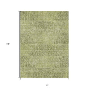 Homeroots 3' Geometric Washable Indoor Outdoor Area Rug In Artichoke And Fern Green For Stylish Spaces 5' X 8' Polyester 586487