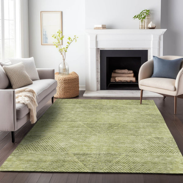 Homeroots 3' Geometric Washable Indoor Outdoor Area Rug In Artichoke And Fern Green For Stylish Spaces 5' X 8' Polyester 586487