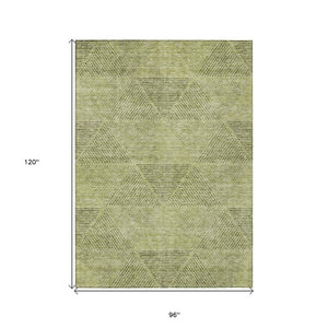 HomeRoots 5' Stylish Artichoke Green Geometric Area Rug - Durable, Washable for Indoor & Outdoor Spaces 8' X 10' 586489