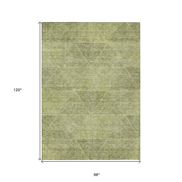 HomeRoots 5' Stylish Artichoke Green Geometric Area Rug - Durable, Washable for Indoor & Outdoor Spaces 8' X 10' 586489