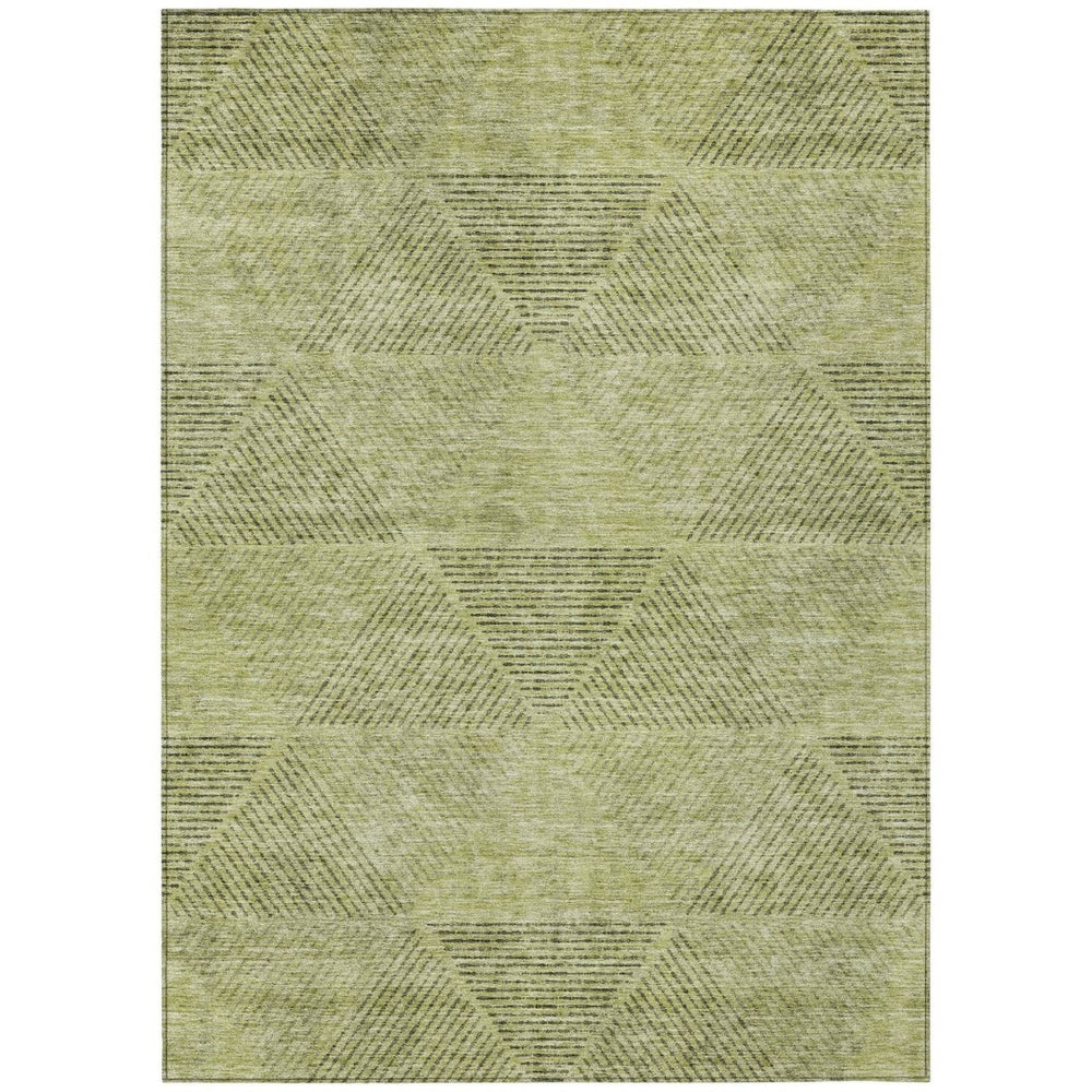 HomeRoots 5' Stylish Artichoke Green Geometric Area Rug - Durable, Washable for Indoor & Outdoor Spaces 8' X 10' 586489