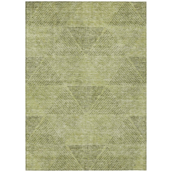HomeRoots 5' Stylish Artichoke Green Geometric Area Rug - Durable, Washable for Indoor & Outdoor Spaces 10' X 14' 586491