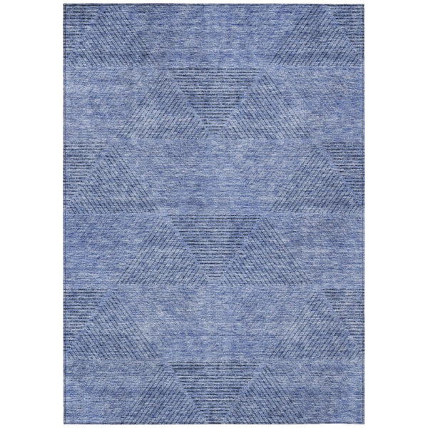 HomeRoots 5' Stylish Denim and Sky Blue Geometric Area Rug for Indoor and Outdoor Spaces, Machine Washable 5' X 8' 586499