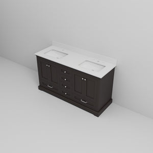 English Elm Espresso 60" Double Bath Vanity with White Quartz Top, Solid Wood Frame, Soft-Close Drawers, Storage B2731P258254