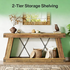 English Elm Coffee Console Table Industrial Metal Frame Vintage Wood Grain 2 Tier Entryway Sofa T3971P449920