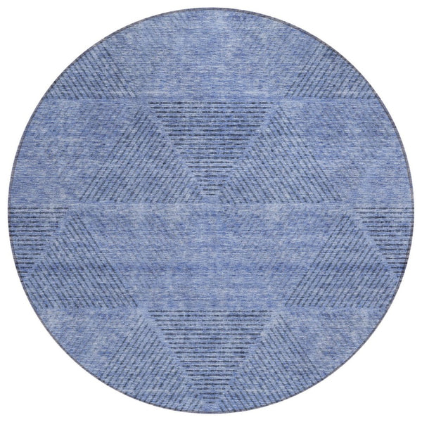 HomeRoots 5' Stylish Denim and Sky Blue Geometric Area Rug for Indoor and Outdoor Spaces, Machine Washable 8' Round 586500