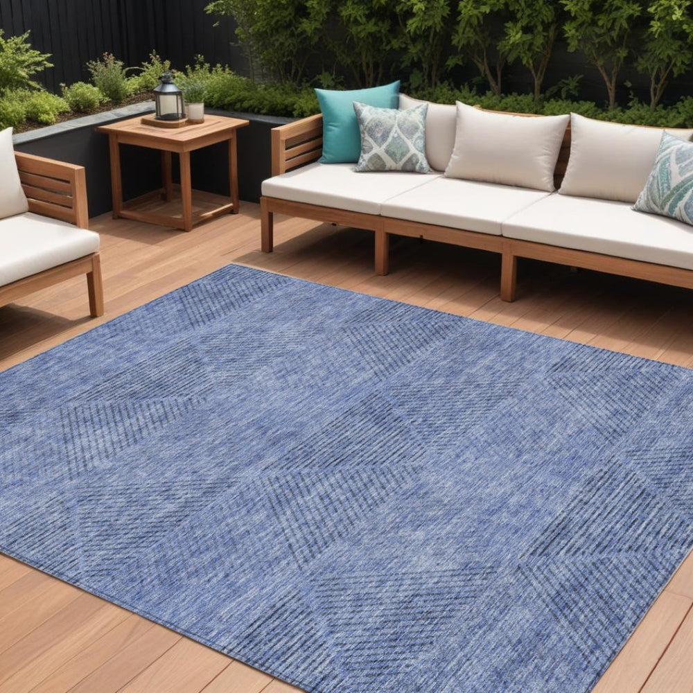 HomeRoots 5' Stylish Denim and Sky Blue Geometric Area Rug for Indoor and Outdoor Spaces, Machine Washable 8' X 10' 586501