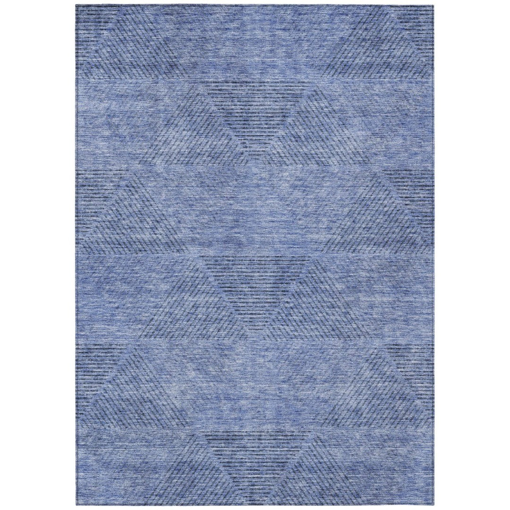 HomeRoots 5' Stylish Denim and Sky Blue Geometric Area Rug for Indoor and Outdoor Spaces, Machine Washable 8' X 10' 586501