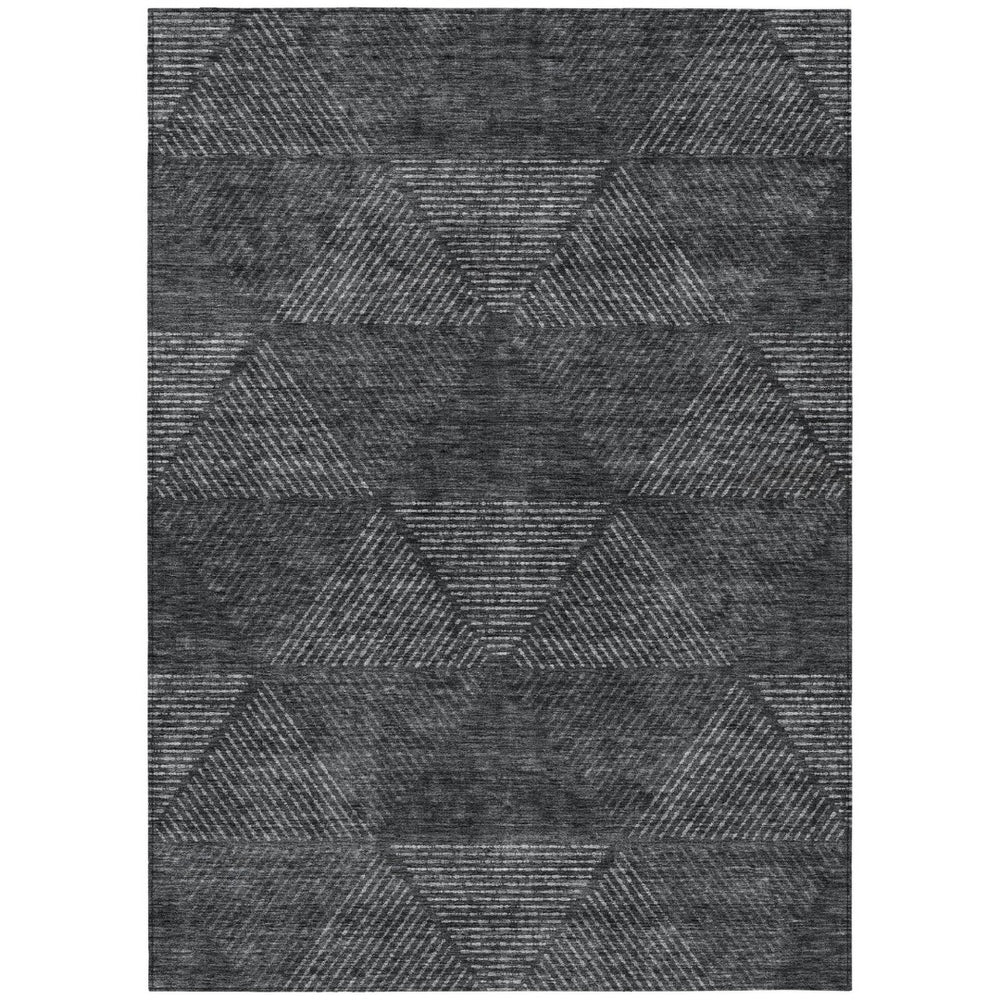 HomeRoots 5' Charcoal Gray & Silver Geometric Area Rug - Modern, Washable, Stylish for Indoor/Outdoor Use 5' X 8' 586505