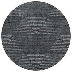 HomeRoots 5' Charcoal Gray & Silver Geometric Area Rug - Modern, Washable, Stylish for Indoor/Outdoor Use 8' Round 586506