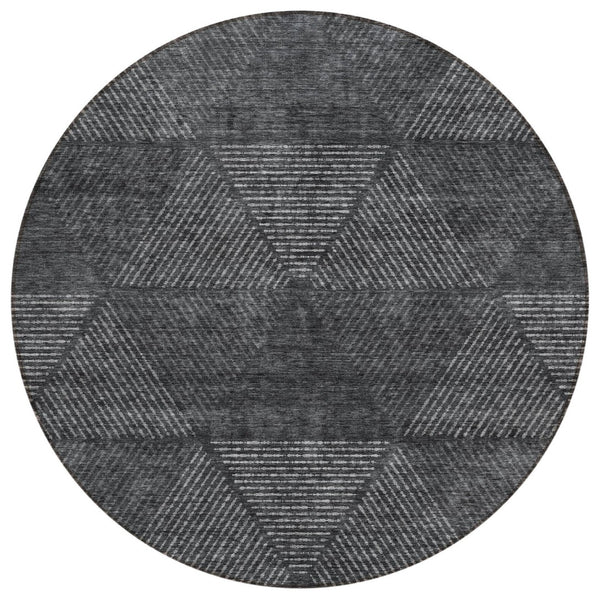 HomeRoots 5' Charcoal Gray & Silver Geometric Area Rug - Modern, Washable, Stylish for Indoor/Outdoor Use 8' Round 586506