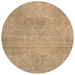 HomeRoots 5' Copper Brown and Terra Cotta Geometric Area Rug – Stylish, Washable, Durable for Indoor/Outdoor Use 8' Round 586512