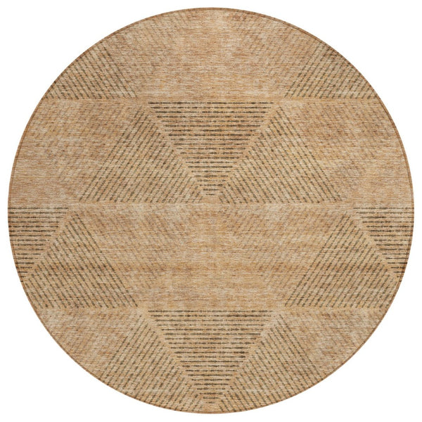 HomeRoots 5' Copper Brown and Terra Cotta Geometric Area Rug – Stylish, Washable, Durable for Indoor/Outdoor Use 8' Round 586512