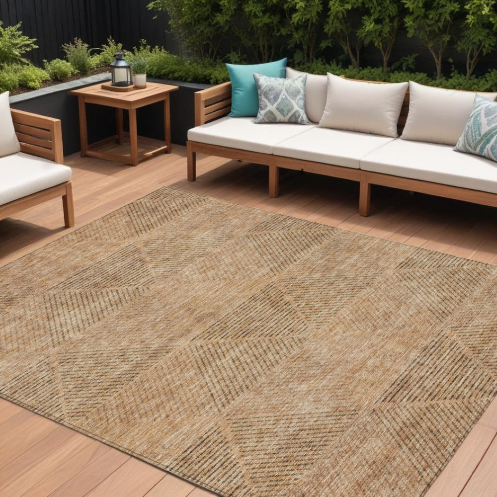 HomeRoots 9' Geometric Washable Area Rug in Copper Brown & Terra Cotta - Durable, Stylish for Indoor & Outdoor Use 9' X 12' 586514