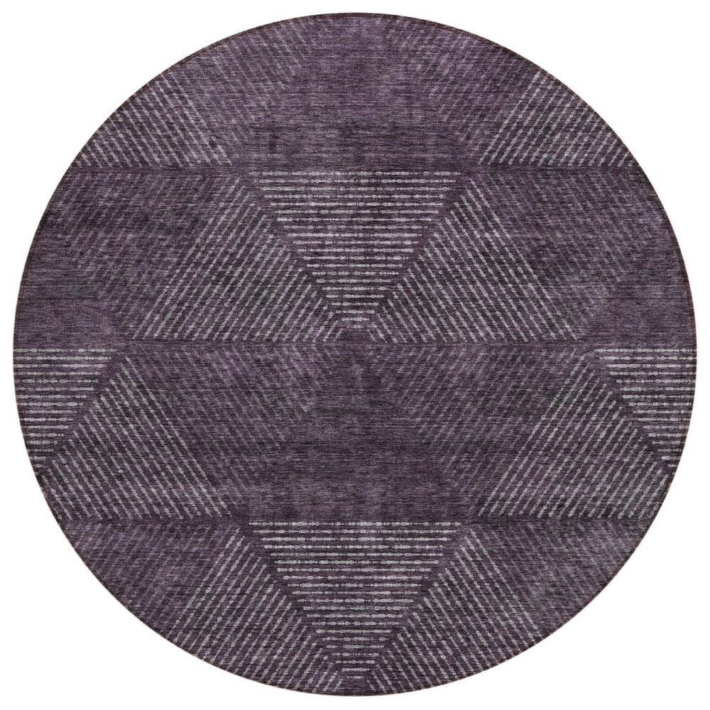 HomeRoots 5' Eggplant Purple and Gray Geometric Area Rug - Stylish, Washable Indoor/Outdoor Decor Solution 8' Round 586518