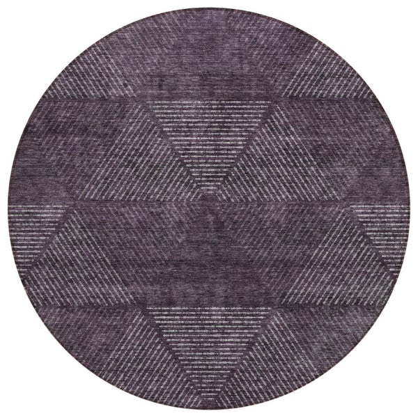 HomeRoots 5' Eggplant Purple and Gray Geometric Area Rug - Stylish, Washable Indoor/Outdoor Decor Solution 8' Round 586518