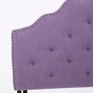 English Elm Tufted Queen Headboard with Nailhead Trim Solid Wood Frame and Adjustable Metal Legs Light Purple 57877.00LPUR