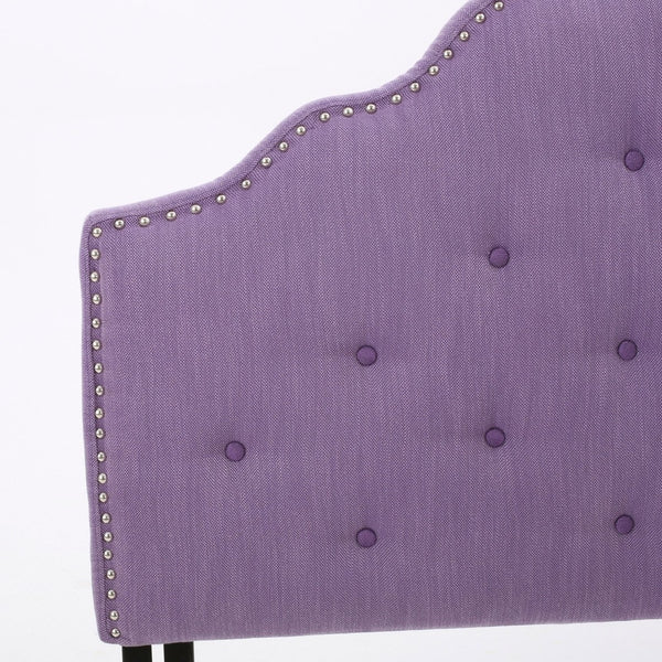 English Elm Tufted Queen Headboard with Nailhead Trim Solid Wood Frame and Adjustable Metal Legs Light Purple 57877.00LPUR