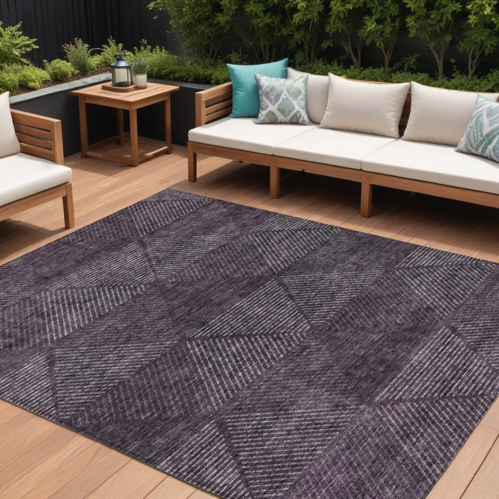 HomeRoots 9' Eggplant Purple and Gray Geometric Indoor Outdoor Area Rug - Durable, Washable, Stylish Design 9' X 12' 586520