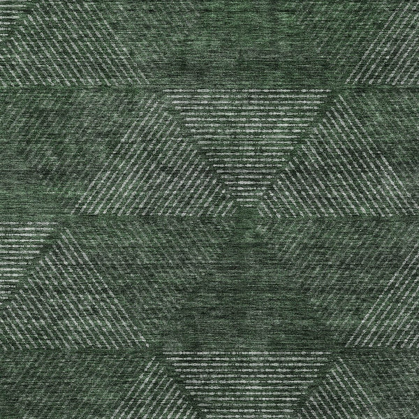 Homeroots 3' Geometric Washable Indoor Outdoor Area Rug In Artichoke And Fern Green For Stylish Spaces 3' X 5' Polyester 586522