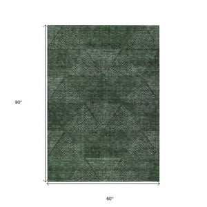 Homeroots 3' Geometric Washable Indoor Outdoor Area Rug In Artichoke And Fern Green For Stylish Spaces 5' X 8' Polyester 586523