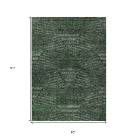 Homeroots 3' Geometric Washable Indoor Outdoor Area Rug In Artichoke And Fern Green For Stylish Spaces 5' X 8' Polyester 586523
