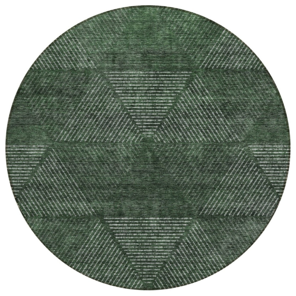 HomeRoots 5' Stylish Fern Green and Emerald Geometric Washable Area Rug for Indoor and Outdoor Spaces 8' Round 586524