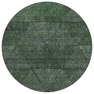 HomeRoots 5' Stylish Fern Green and Emerald Geometric Washable Area Rug for Indoor and Outdoor Spaces 8' Round 586524