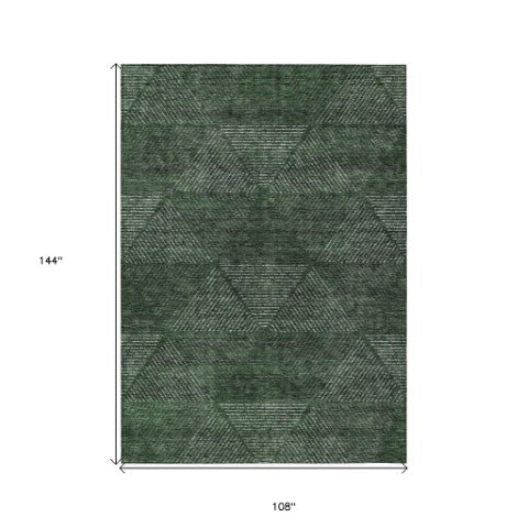Homeroots 3' Geometric Washable Indoor Outdoor Area Rug In Artichoke And Fern Green For Stylish Spaces 9' X 12' Polyester 586526