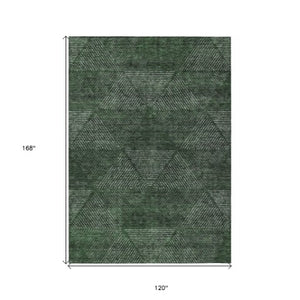 Homeroots 3' Geometric Washable Indoor Outdoor Area Rug In Artichoke And Fern Green For Stylish Spaces 10' X 14' Polyester 586527