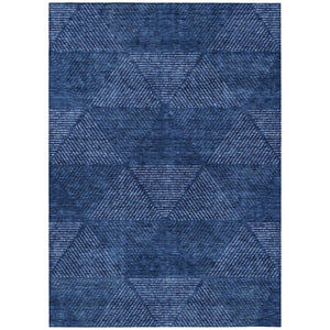 HomeRoots 5' Navy Blue and Sky Blue Geometric Area Rug - Stylish, Washable, Indoor/Outdoor, Easy Care Solution 5' X 8' 586529