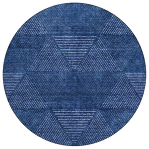 HomeRoots 5' Navy Blue and Sky Blue Geometric Area Rug - Stylish, Washable, Indoor/Outdoor, Easy Care Solution 8' Round 586530