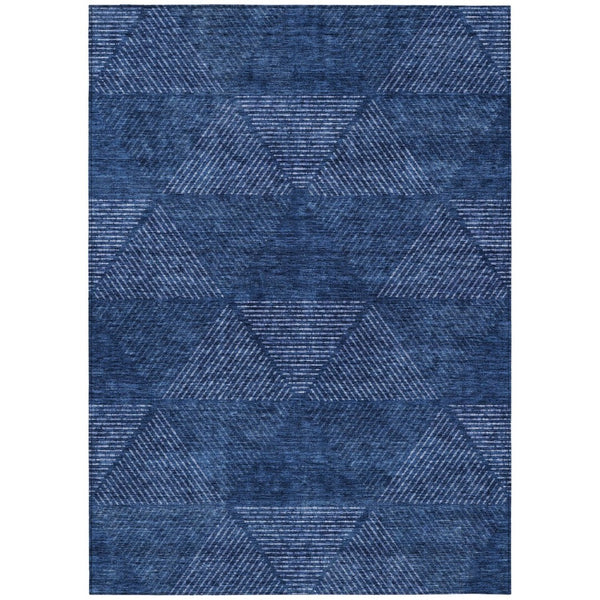 HomeRoots 5' Navy Blue and Sky Blue Geometric Area Rug - Stylish, Washable, Indoor/Outdoor, Easy Care Solution 8' X 10' 586531