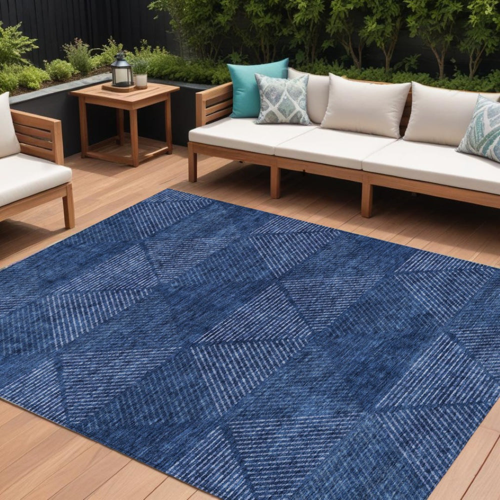 HomeRoots 9' Navy Blue and Sky Geometric Area Rug – Durable, Washable Design for Indoor and Outdoor Spaces 9' X 12' 586532