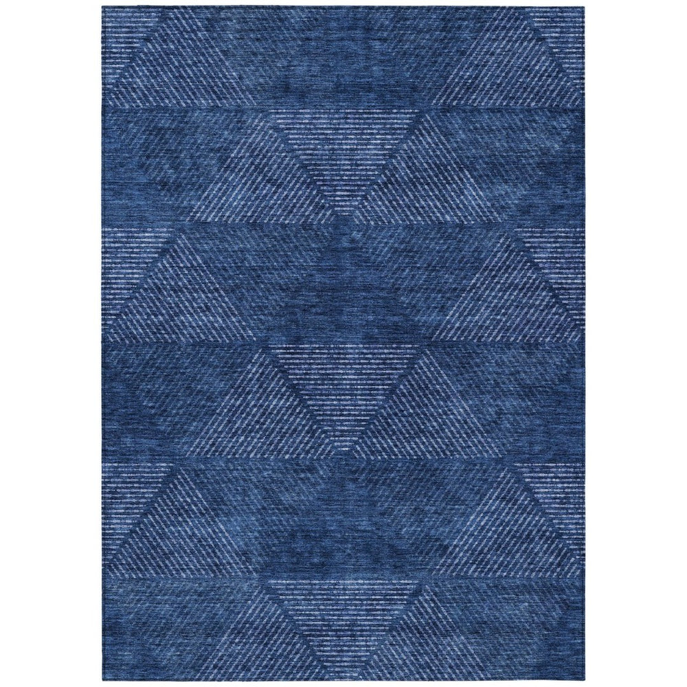 HomeRoots 9' Navy Blue and Sky Geometric Area Rug – Durable, Washable Design for Indoor and Outdoor Spaces 9' X 12' 586532
