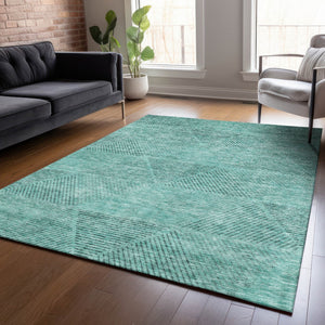Homeroots 3' Geometric Washable Indoor Outdoor Area Rug In Artichoke And Fern Green For Stylish Spaces 3' X 5' Polyester 586534