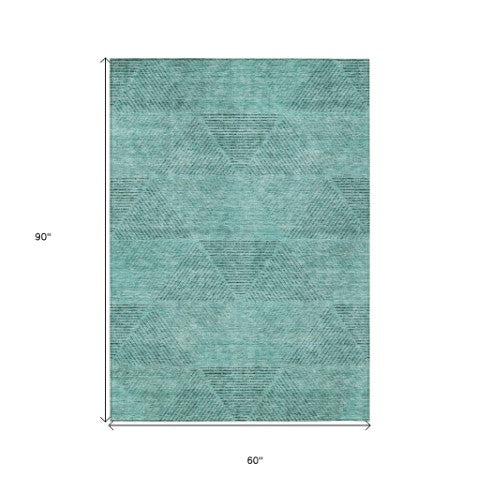 Homeroots 3' Geometric Washable Indoor Outdoor Area Rug In Artichoke And Fern Green For Stylish Spaces 5' X 8' Polyester 586535
