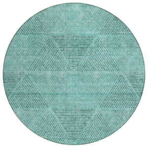 HomeRoots 5' Vibrant Teal Blue and Aqua Geometric Area Rug - Durable, Washable for Indoor & Outdoor Use 8' Round 586536