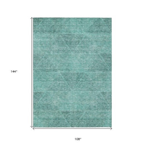 Homeroots 3' Geometric Washable Indoor Outdoor Area Rug In Artichoke And Fern Green For Stylish Spaces 9' X 12' Polyester 586538
