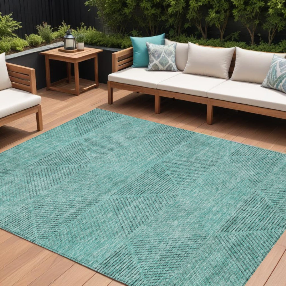 HomeRoots 9' Teal Blue and Aqua Geometric Area Rug – Stylish, Washable Design for Indoor and Outdoor Spaces 9' X 12' 586538