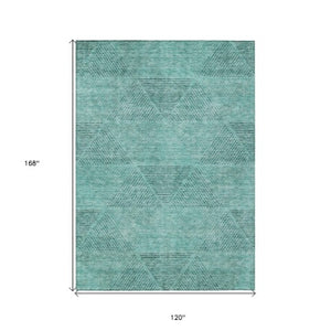 Homeroots 3' Geometric Washable Indoor Outdoor Area Rug In Artichoke And Fern Green For Stylish Spaces 10' X 14' Polyester 586539