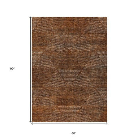 Homeroots 3' Geometric Washable Indoor Outdoor Area Rug In Artichoke And Fern Green For Stylish Spaces 5' X 8' Polyester 586547