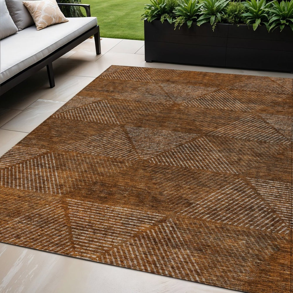 HomeRoots 5' Terra Cotta Copper Beige Geometric Area Rug - Stylish, Washable Indoor/Outdoor Comfort & Durability 5' X 8' 586547