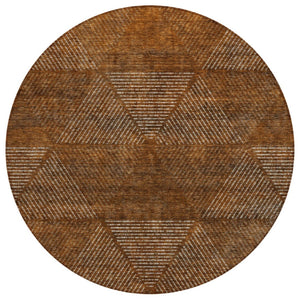 HomeRoots 5' Terra Cotta Copper Beige Geometric Area Rug - Stylish, Washable Indoor/Outdoor Comfort & Durability 8' Round 586548