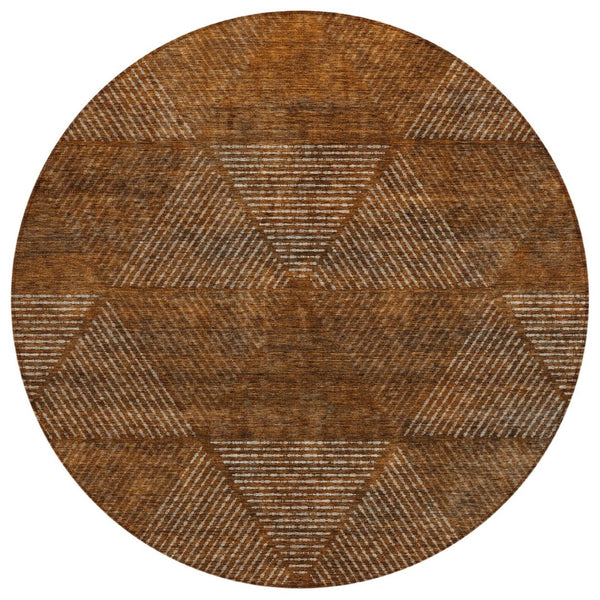 HomeRoots 5' Terra Cotta Copper Beige Geometric Area Rug - Stylish, Washable Indoor/Outdoor Comfort & Durability 8' Round 586548