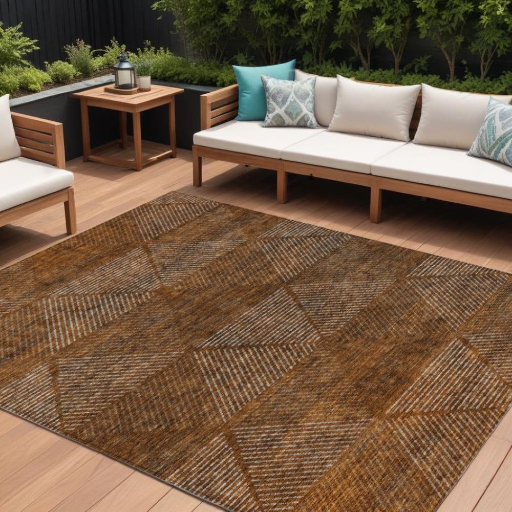 HomeRoots 9' Terra Cotta Copper Beige Geometric Area Rug - Stylish, Washable Indoor Outdoor Décor for Every Space 9' X 12' 586550