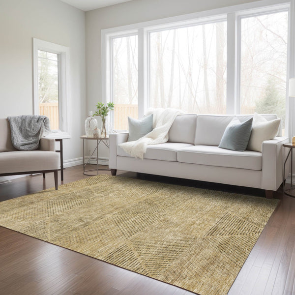 Homeroots 3' Geometric Washable Indoor Outdoor Area Rug In Artichoke And Fern Green For Stylish Spaces 3' X 5' Polyester 586552